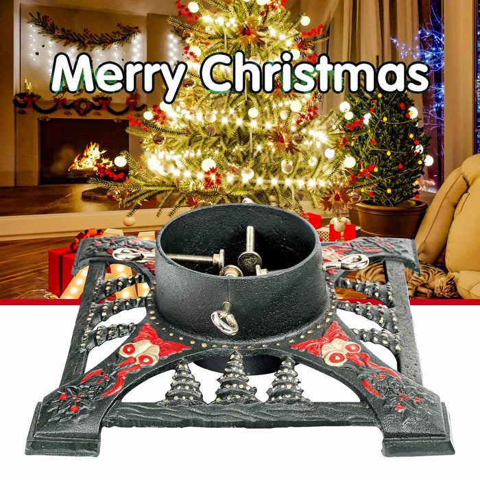 Christmas Tree Stand -Die Cast Iron 347x347mm Size for Up to 8' Tree - Christmas Bell and Tree