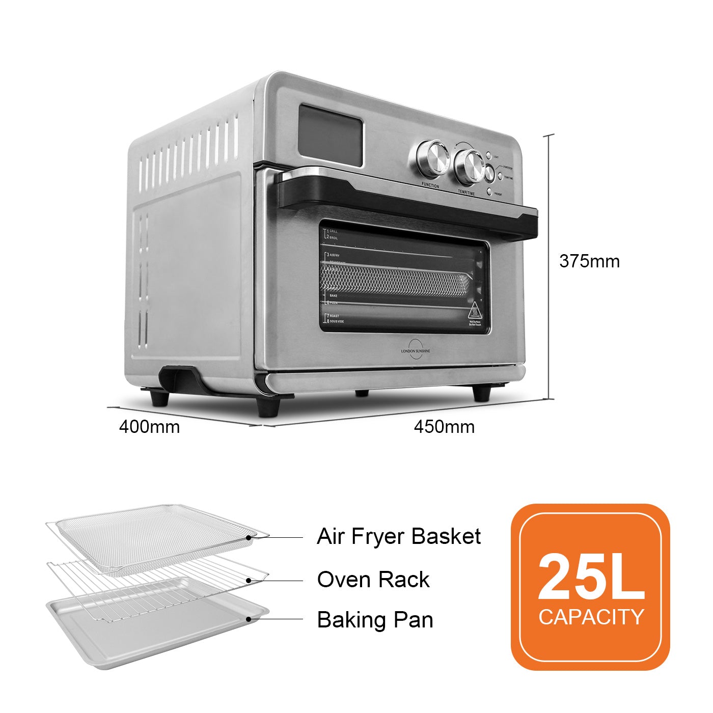 LCD Display Controlled Air Fryer Convection Oven - Stainless Steel 26.4 QT with 21 Preset Cooking Menu