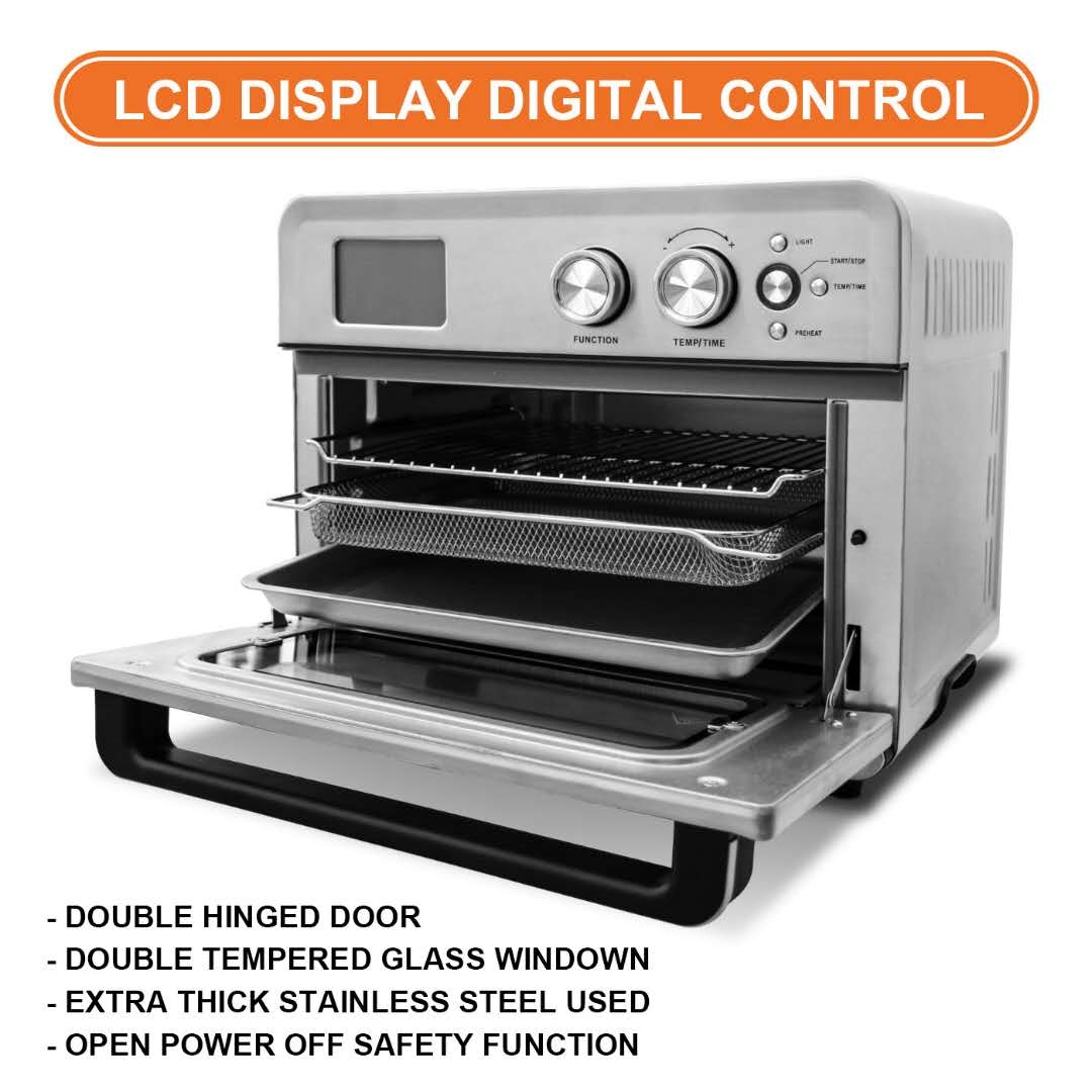 LCD Display Controlled Air Fryer Convection Oven - Stainless Steel 26.4 QT with 21 Preset Cooking Menu