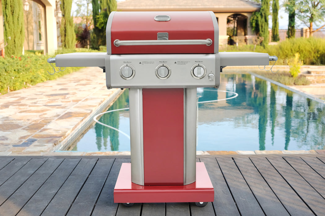 Kenmore - 3 Burner Pedestal Gas Grill - Red