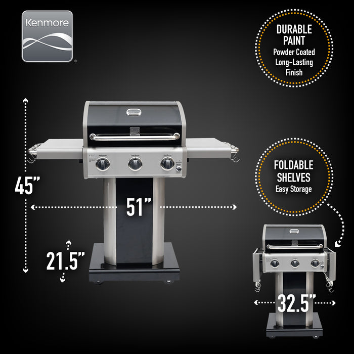 Kenmore - 3 Burner Pedestal Gas Grill - Black